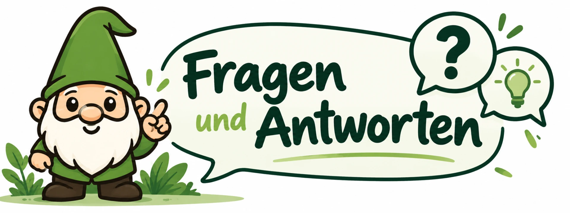 Gartenzwerg mit Sprechblase Fragen und Antworten